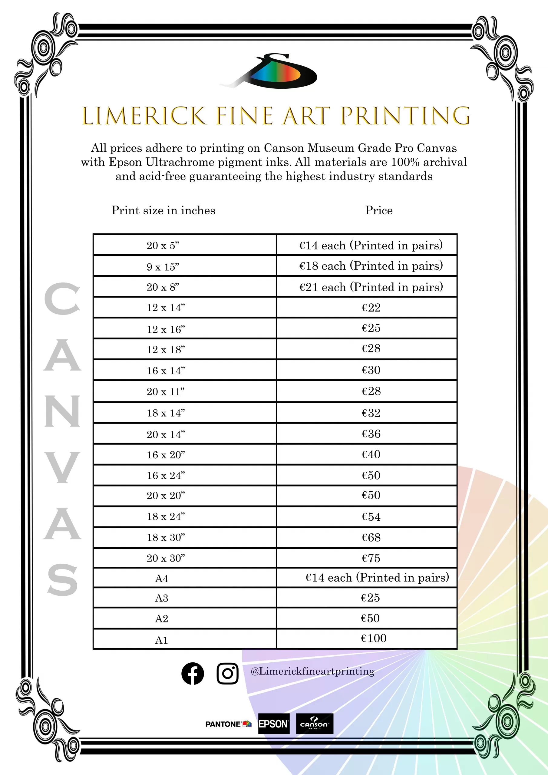 Price list canvas